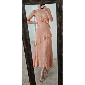 Altar'd State Peach Pink Tiered Ruffle Slit Midi Maxi Dress